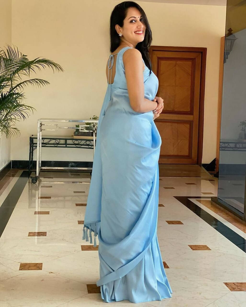 DEIANA'S Beautiful Designer Golden zari Soft Lichi Silk Saree - Sky