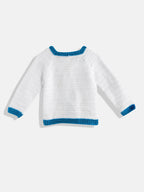 Chutput Kids Woollen Hand Knitted Full Sleeves Cardigan For Baby Boys - White