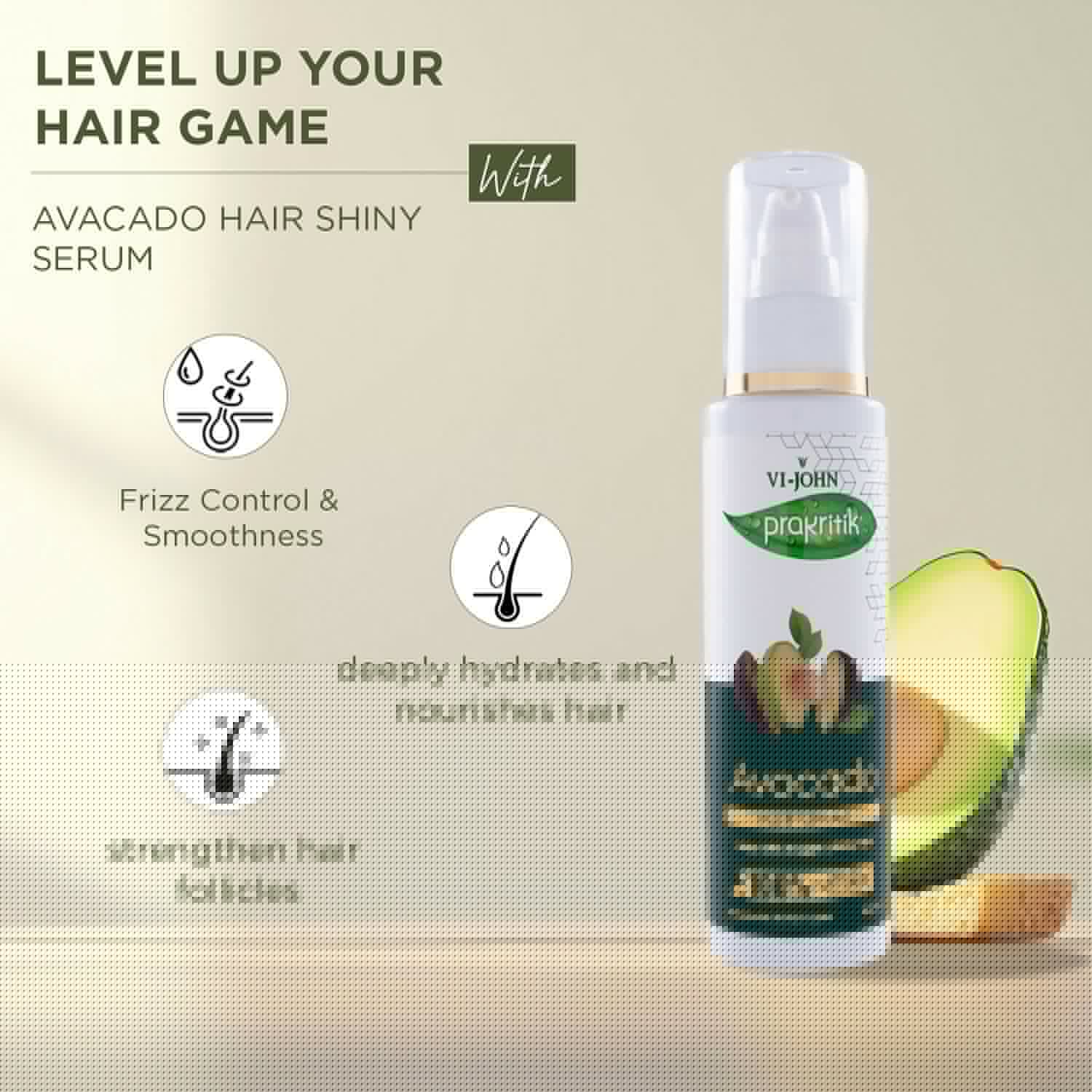 VI-JOHN Prakritik Avocado Hair serum Prevents dryness & Adds shine, 100% Natural Bio-Actives