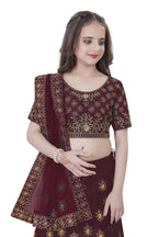 Dwiden Maroon Lehriyu Tafetta Sattin Semi-Stitched Girl's Lehenga Choli