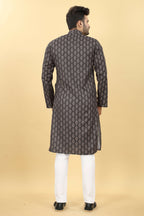 Black Cotton Printed Men's Kurta - Mahotsav