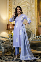 The52 Women's Beautiful Rayon Fabric Printed Work Straight Kurta Pant and Dupatta Set - Distacart