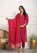 Festive Wear Ethnic Red Viscose chanderi Stitched Suit With Dupatta - Nisha