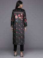 Ahalyaa Women Black & Red Floral Printed Gotta Patti Floral Velvet Kurta - Distacart