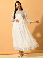 Myshka Women's White Fit and Flare Party Dress - Distacart