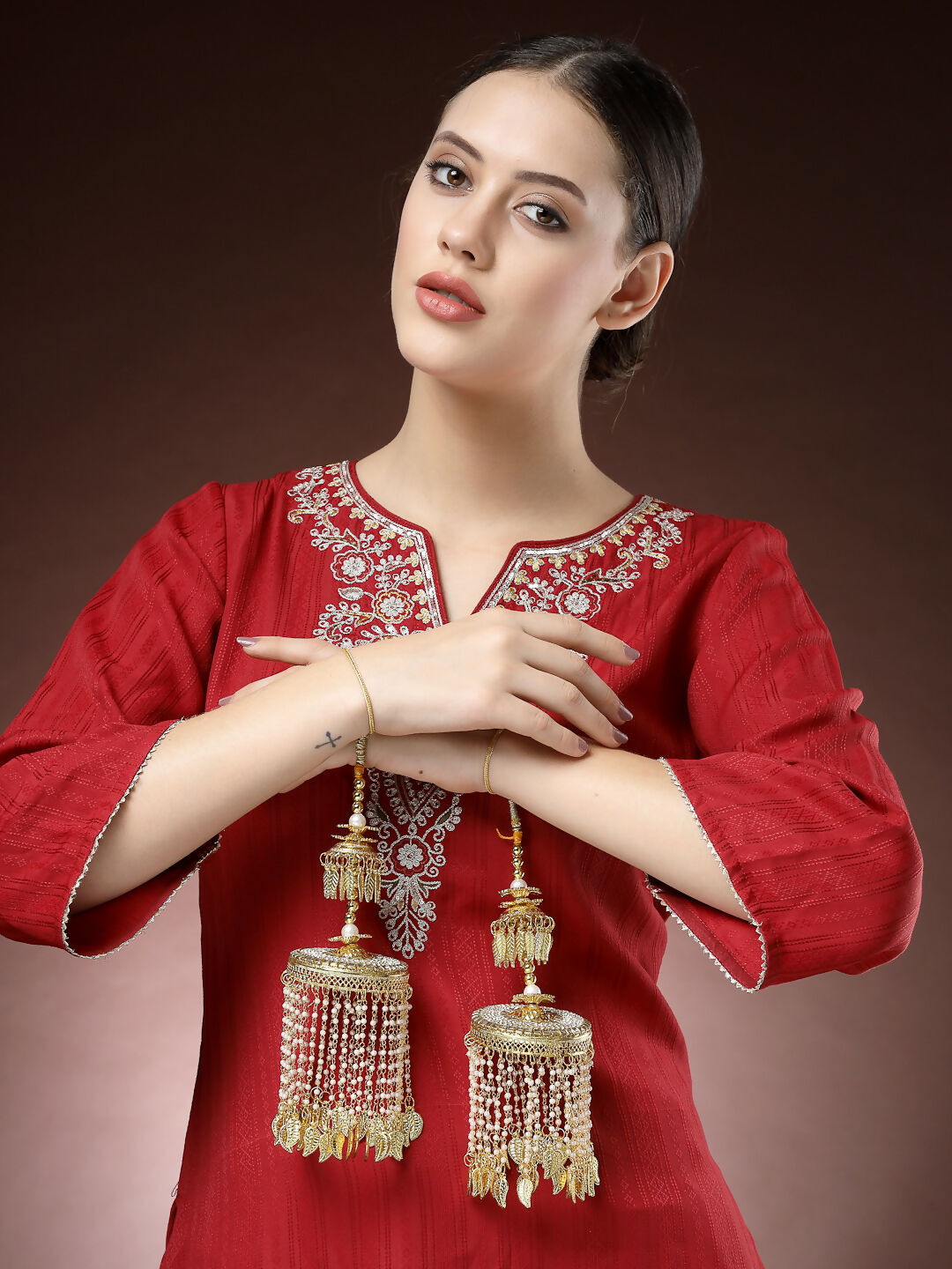 NVR Women's Pack Of 2 Gold-Polished Kundan Bridal Heavy Kaleera Sets - Distacart