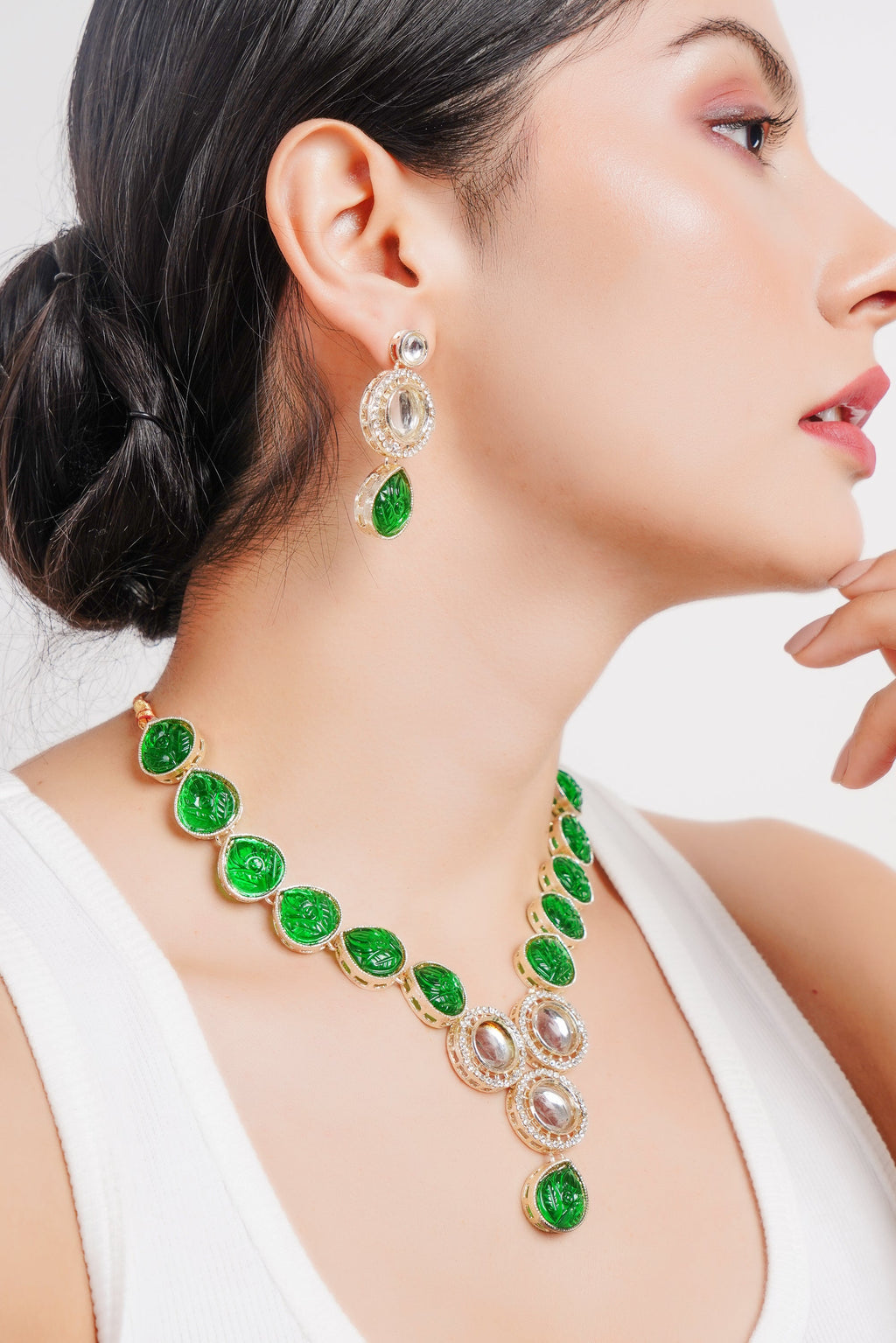 Divisha Alloy Gold-plated Green Jewellery Set