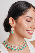 Divisha Alloy Gold-plated Green Jewellery Set