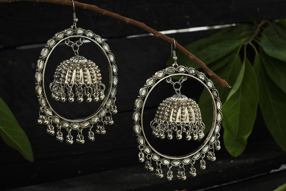 Mominos Fashion Johar Kamal Silver Earrings With Kundan Work Jhumkas - Distacart