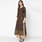 Cheera Hand Block Print Brown & Skin Color Straight Kurta With Palazzo (MAAI-081K)