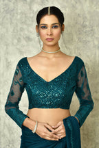 Teal Silk Solid Saree With Blouse Piece - Purvi