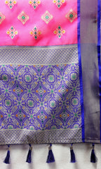 Lorenvalley Fashion Pink Organza Silk Woven Design with Meenakari Weaving Saree