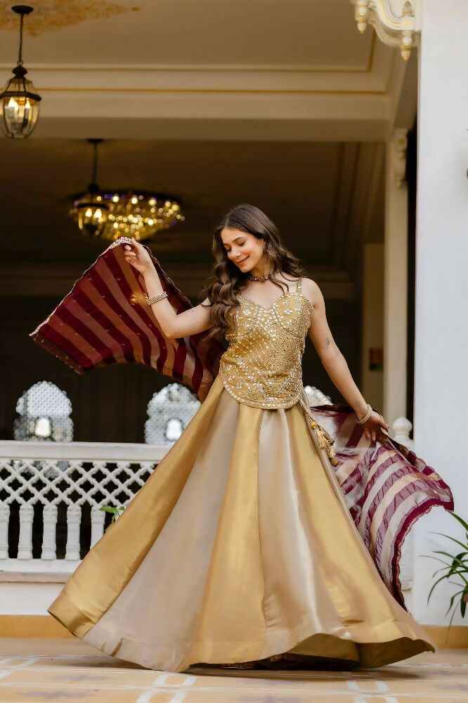 Teeya Creation Multi Color Pure Banarasi Viscose Designer Mirror Work Lehenga Choli - Distacart