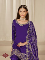 Anaita Purple Roman Silk Stitched Suit with Embroidery & Real Mirror Work - Distacart
