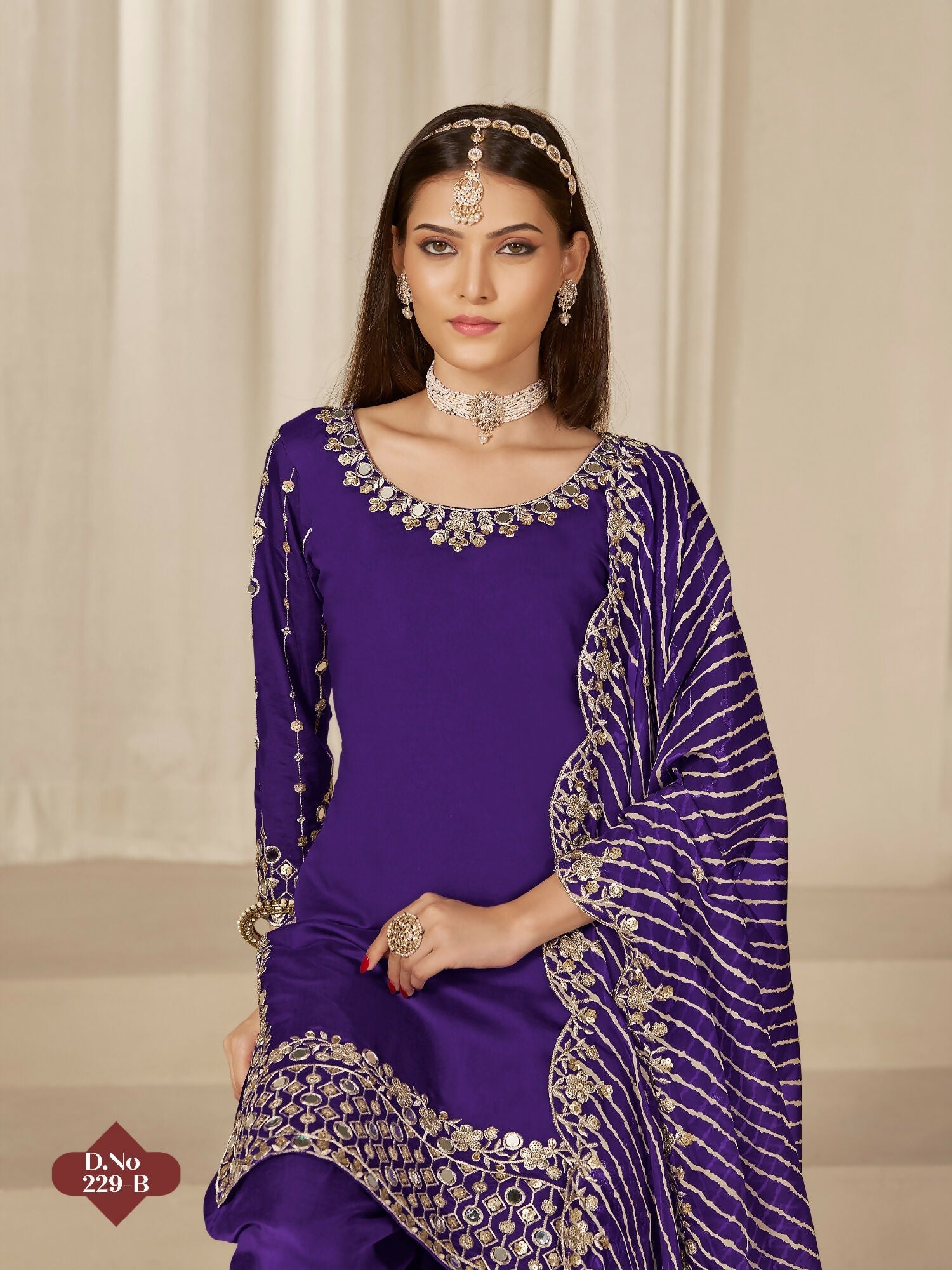 Anaita Purple Roman Silk Stitched Suit with Embroidery & Real Mirror Work - Distacart