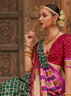 Green Silk Geometric Printed Saree With Unstitched Blouse Piece - Aanchal