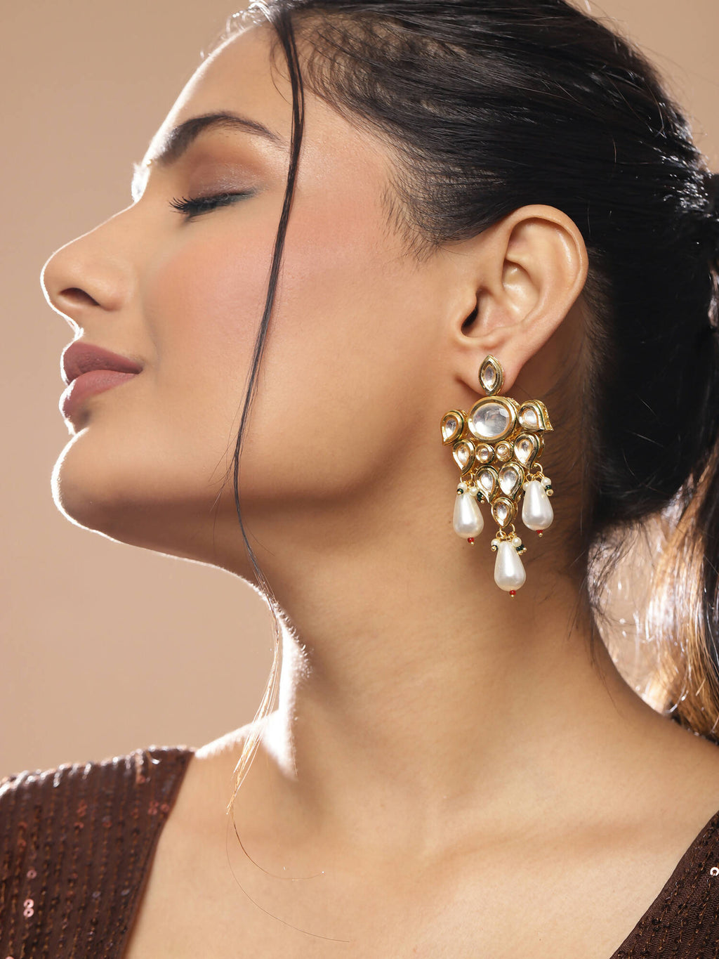 Gold-Toned White Contemporary Gold-Plated Drop Earrings - Ruby Raang - Distacart