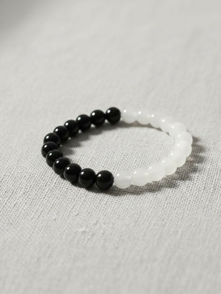 NVR Unisex Black & White Crystal Beaded Bracelet - Distacart