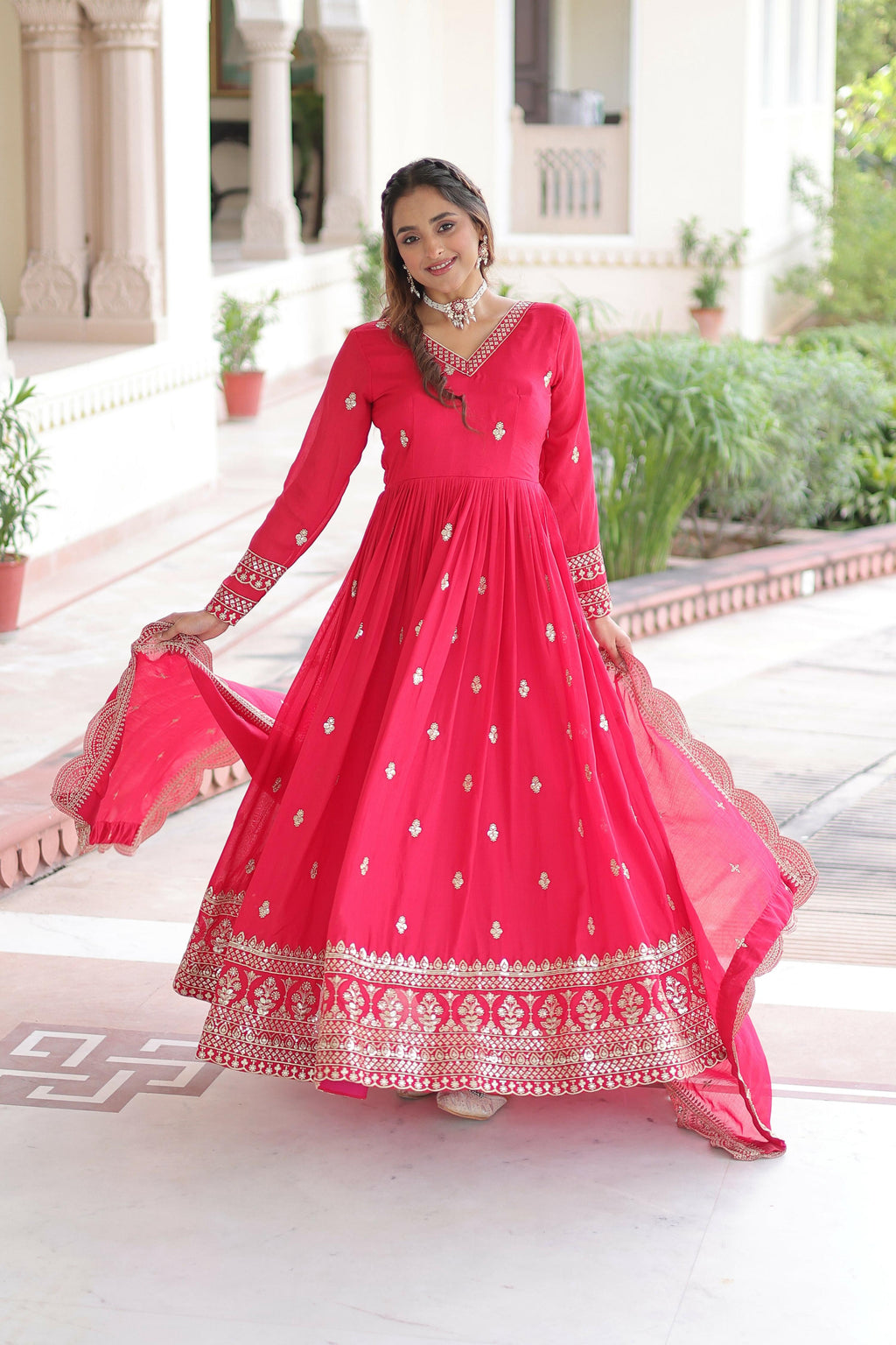 Joban Fashion Pink Readymade Kurta Set With Sequence embroidery Work - Distacart