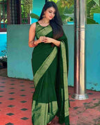 DEIANA'S Beautiful Designer Golden zari Soft Lichi Silk Saree - P Green