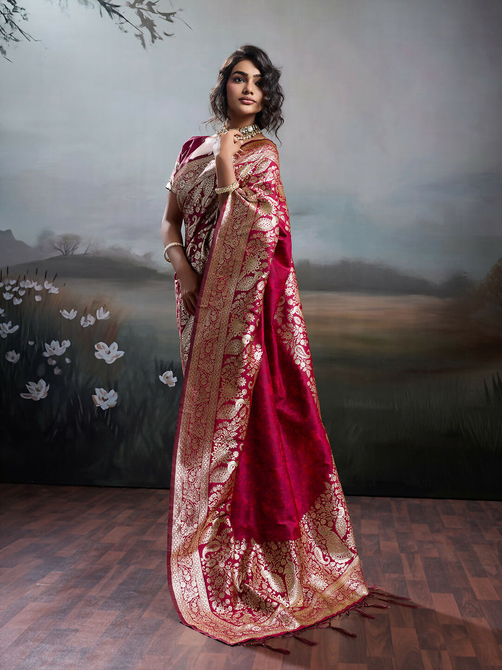 Shree Shyam Fashion Maroon Silk Blend Saree - Distacart