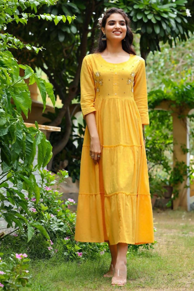 Yufta Yellow Cotton Dobby Dress