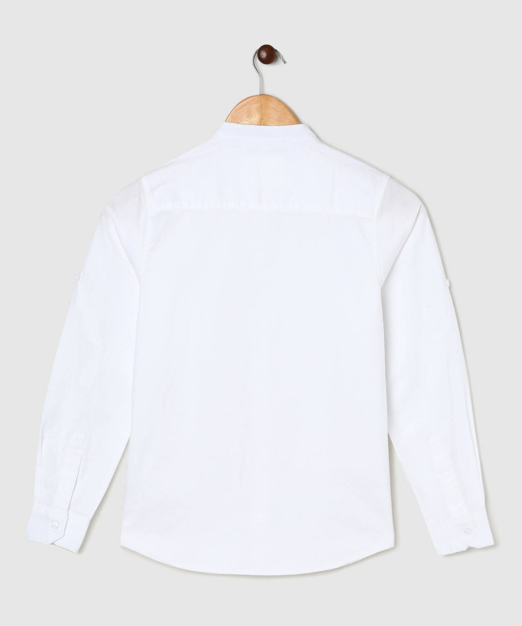 Manet Boys Mandarin Collar Full Sleeves Melange Shirt - White