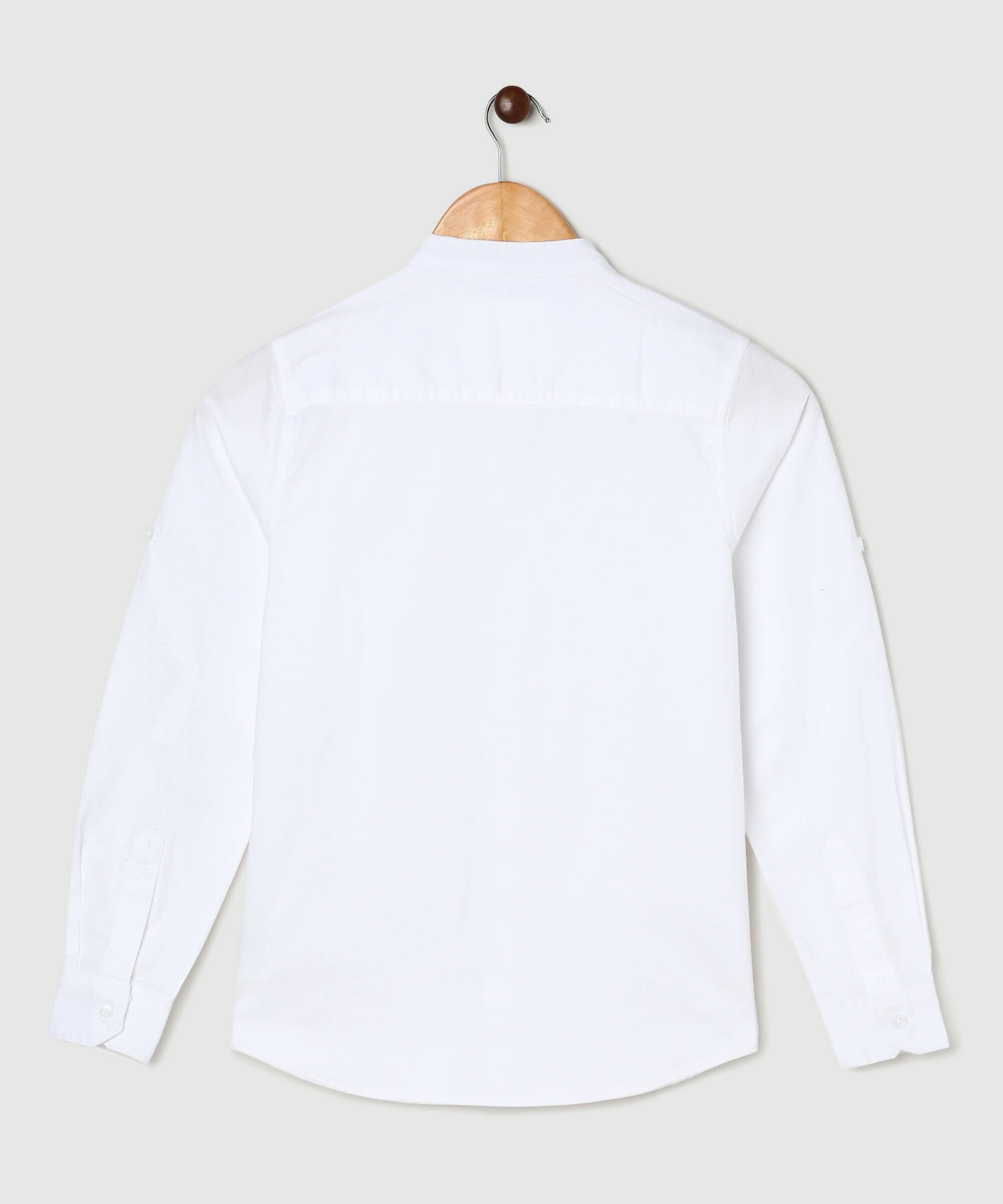Manet Boys Mandarin Collar Full Sleeves Melange Shirt - White