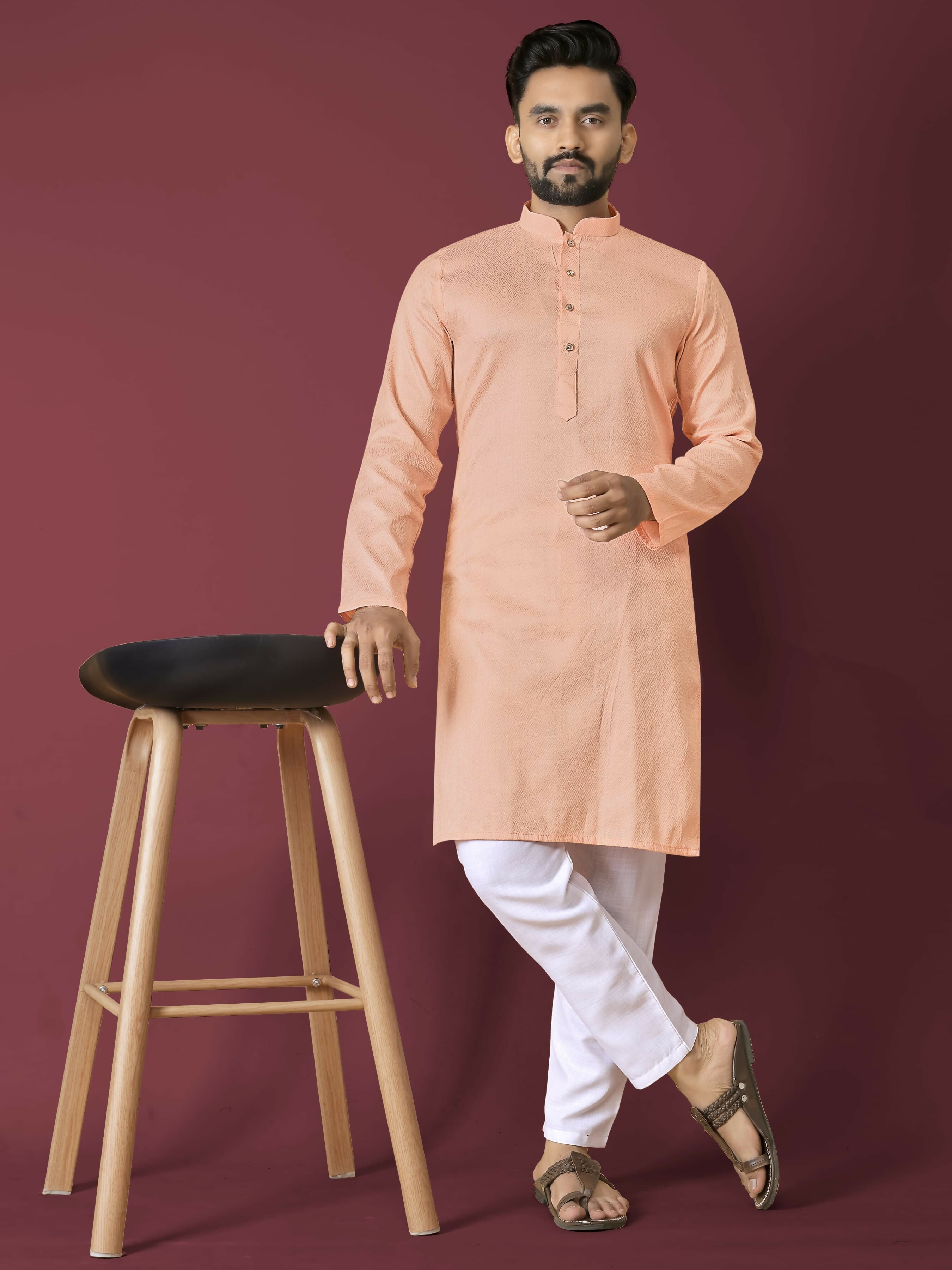 Anaita Orange Solid Soft Jacquard Silk Straight Kurta