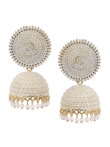 Mominos Fashion Joharkamal Gold-Polished Meenakari Jhumkas For Women & Girls (White)