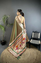 Joban Fashion Mehendi Green Peacock & Floral Motifs Soft Lichi Silk Kanchipuram Saree - Distacart