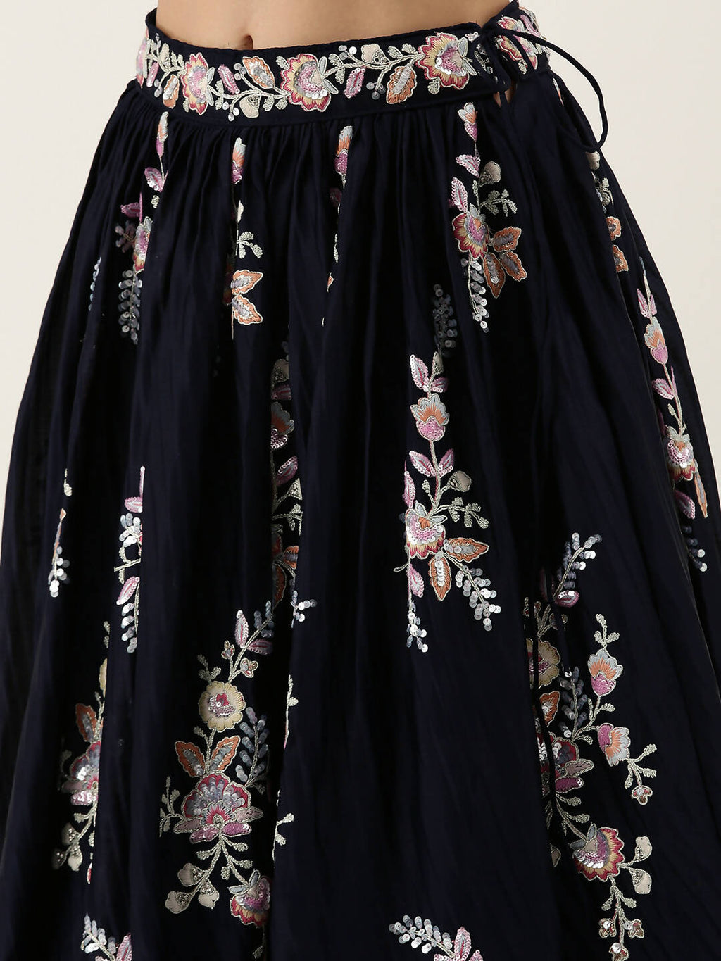 House of Panchhi Navy Blue Pure Georgette Thread & Sequinse Work Lehenga & Blouse, Dupatta