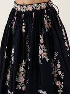 House of Panchhi Navy Blue Pure Georgette Thread & Sequinse Work Lehenga & Blouse, Dupatta
