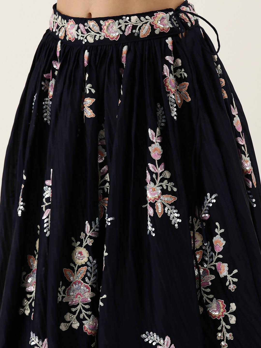 House of Panchhi Navy Blue Pure Georgette Thread & Sequinse Work Lehenga & Blouse, Dupatta