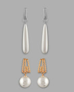 VOJ Set Of 2 Korean Drop Earrings - Gold Plated and Silver Plated With White Pearl - Distacart