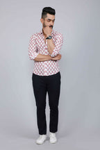 Miravan Men's White & Pink Spread Collar Floral Print Shirt