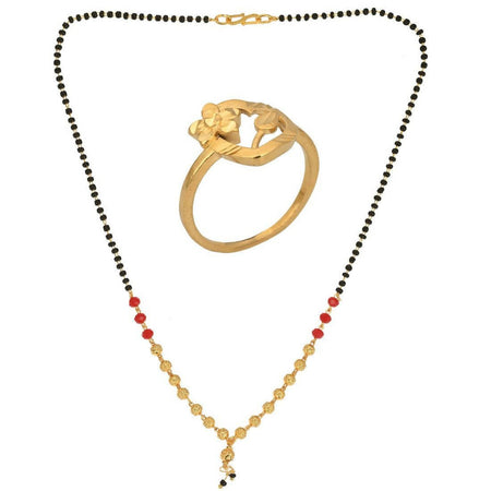 AanyaCentric Gold-Polished Mangalsutra & Ring Set
