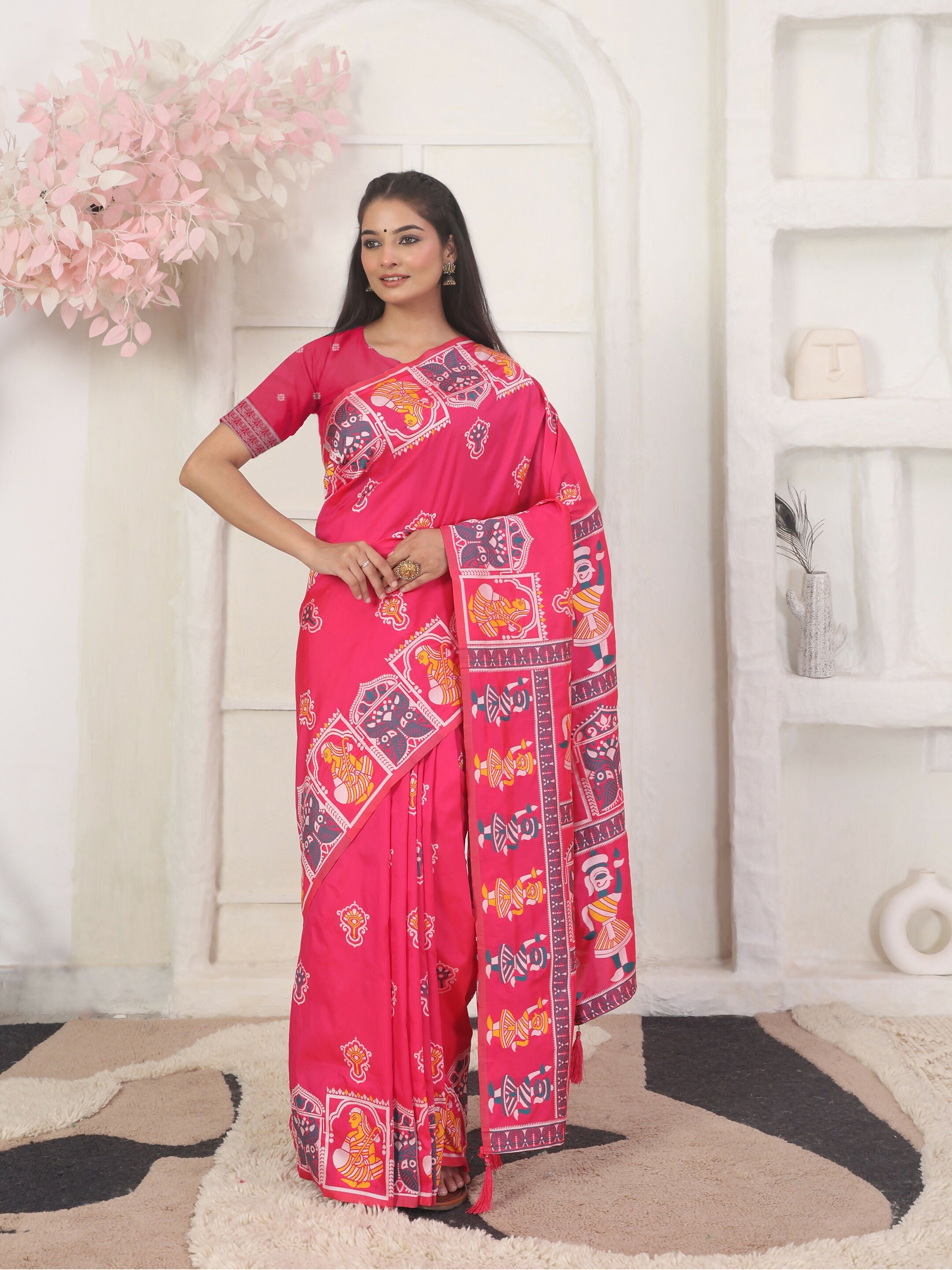 Shree Shyam Fashion Silk Blend Pink Saree - Distacart