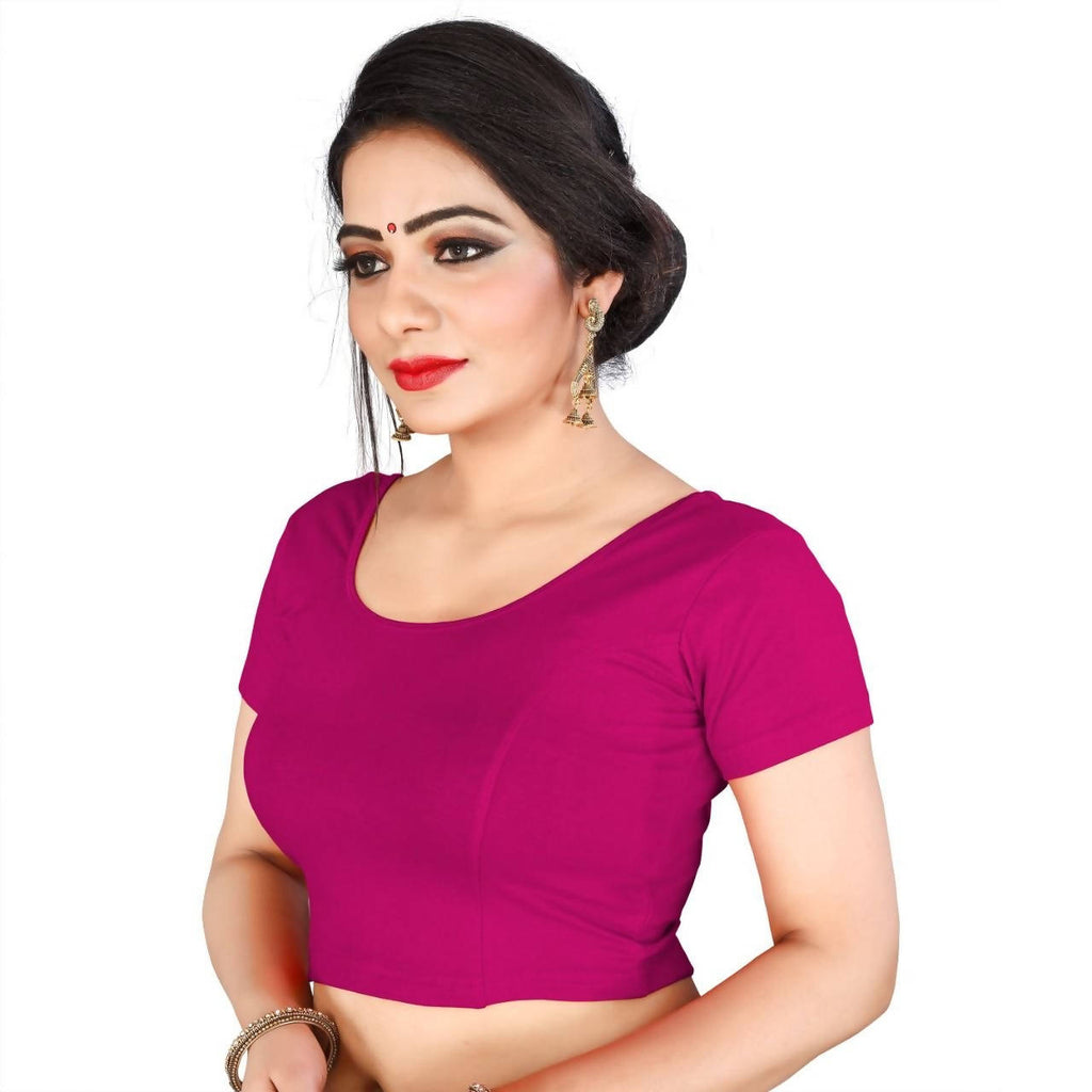 Vamika Magenta Lycra Plain Blouse - Distacart