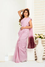 Joban Fashion Light Pink  Striped Linen Ready To Wear Saree With Unstitched Blouse - Distacart