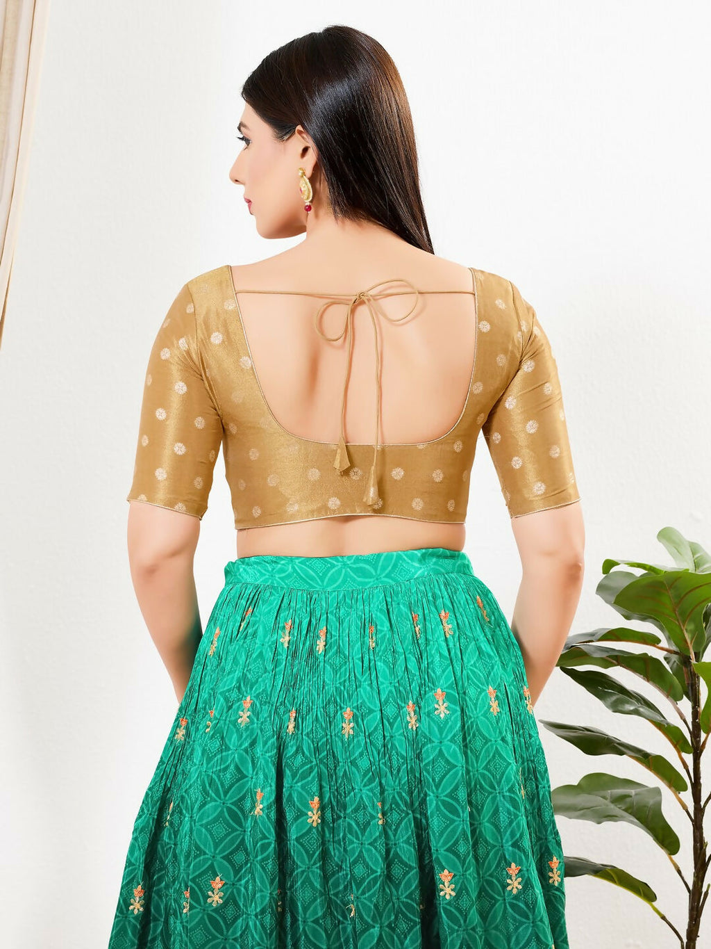 Joban Fashion Gold Tissue Padded Blouse With Round Neck Elbow Sleeves - Distacart