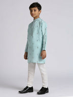 Joban Fashion Kids Island Ethnic Wear with Silk Sequence Embroidery Kurta and Pyjama Set - Teal Blue - Distacart