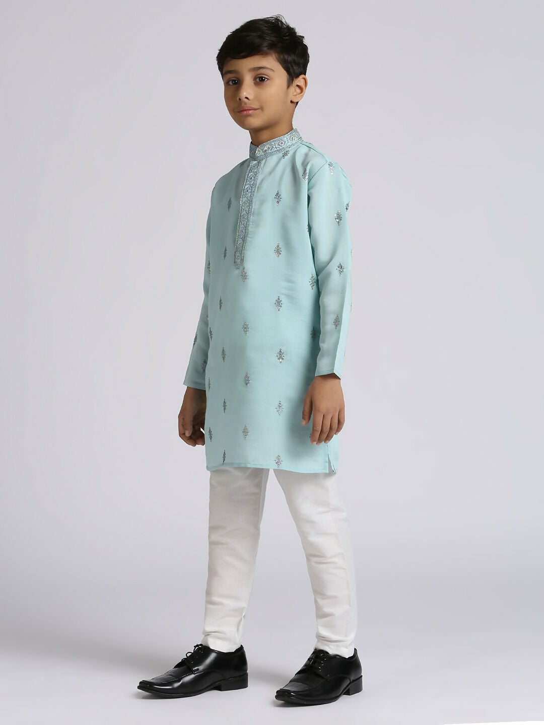 Joban Fashion Kids Island Ethnic Wear with Silk Sequence Embroidery Kurta and Pyjama Set - Teal Blue - Distacart