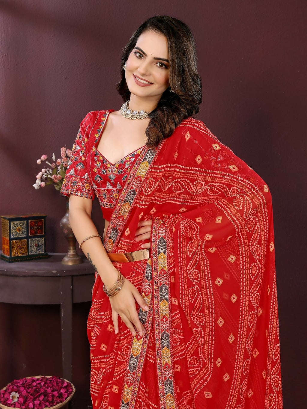 Ai Fashion Red Georgette Digital Print Party Wear Saree - Distacart
