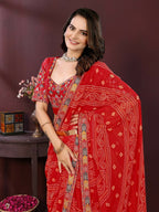 Ai Fashion Red Georgette Digital Print Party Wear Saree - Distacart
