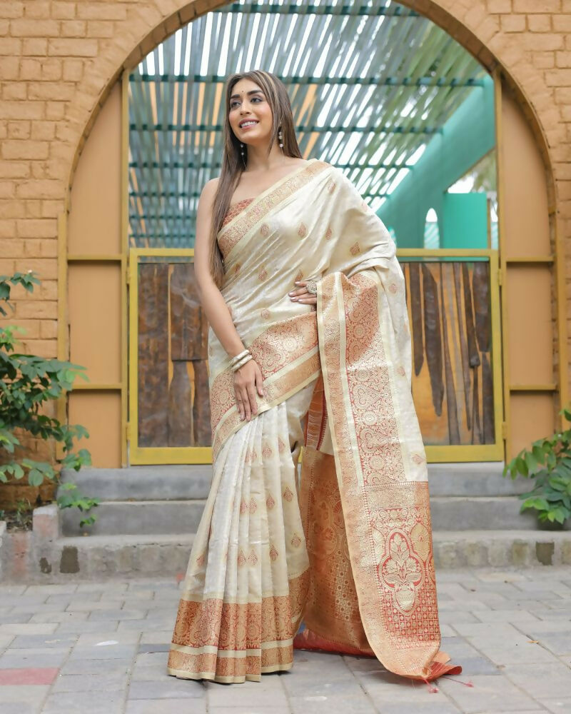 Vamsee Madhavi White Soft Silk Saree