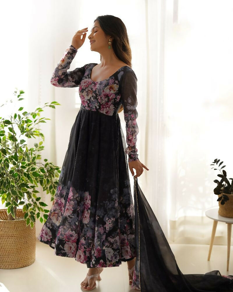 Joban Fashion Black Kurta Set Organza Sequin Embroidery Work - Distacart
