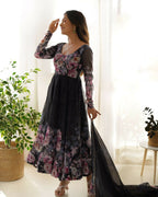 Joban Fashion Black Kurta Set Organza Sequin Embroidery Work - Distacart