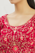 Red Velvet Semi-Stitched Wedding Bridal Lehenga - Nimaya