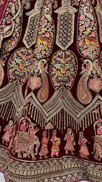 Jyoti Fashion Women's Maroon Velvet Multi Thread Embroidered with Zircon Diamond Work Wedding Lehenga Choli